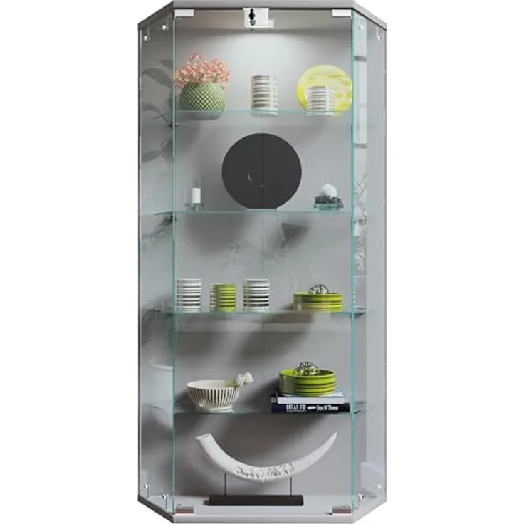 MID.YOU Vitrine Benila, Silber, Glas, hängend, 4 Fächer, 83x114x17 cm