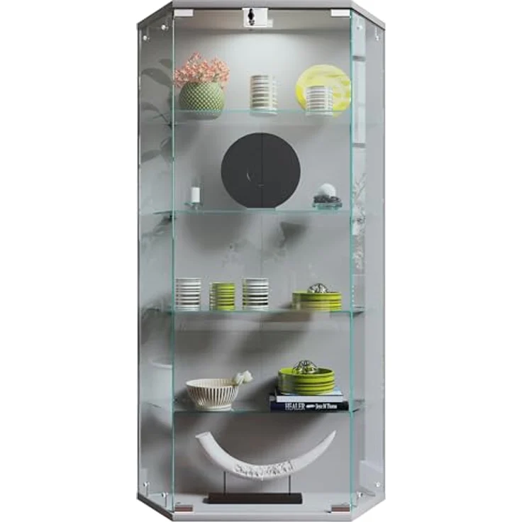 MID.YOU Vitrine Benila, Silber, Glas, hängend, 4 Fächer, 83x114x17 cm – Bild 1