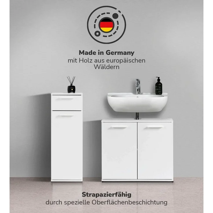 mokebo Badmöbel-Set Der Steuermann, (2-teilig), Made in Germany, Badezimmerschrank, Badschrank, Set in Weiß – Bild 3