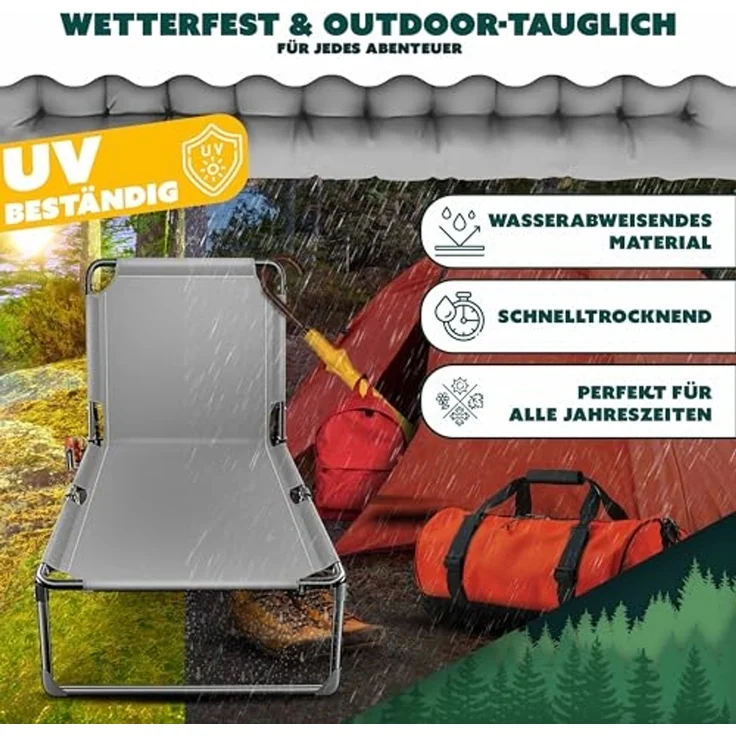 KESSER Campingbett klappbar mit Tragetasche, Nackenkissen, Vakuumtasche & Getränkehalter, Oxford-Gewebe grau / blau, 68 x 190 x 30 cm – Bild 4