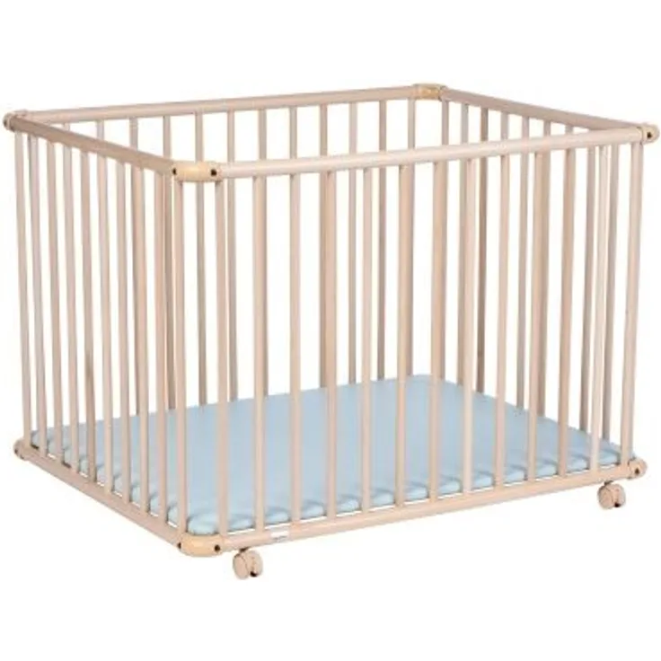 Geuther Laufstall Belami Plus - einfach zerlegbares Laufgitter, TÜV geprüft, aus Holz in Natur, Dekor: Mint, Größe: 97x97 cm