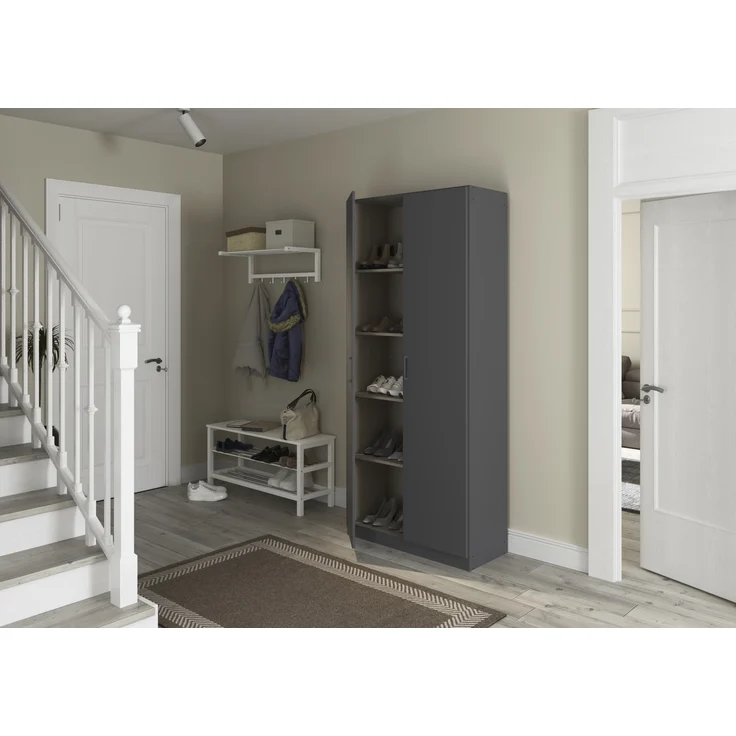 rauch Allrounder, Garderobenschrank, Mehrzweckschrank, 2-türig, mit 4 Einlegeböden, Farbe Grau metallic, BxHxT 91x210x41cm – Bild 5