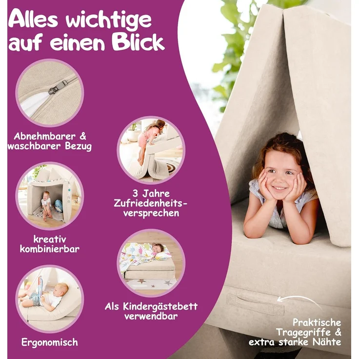 Linodino Kindersofa Spielsofa I aus Schaumstoff Bausteine I Spielcouch für Kinder, Wasserfeste Unterbezüge, Waschbare Chenille Bezüge 30° – Bild 6