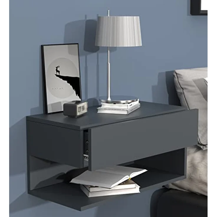 MID.YOU Nachtschrank Anthrazit, Holzwerkstoff mit 1 Schublade, 60x30x32 cm für das Schlafzimmer – Bild 2