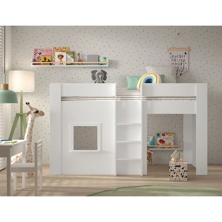 RENO Halbhohes Spielbett 90x200 MDF Weiß – Bild 3