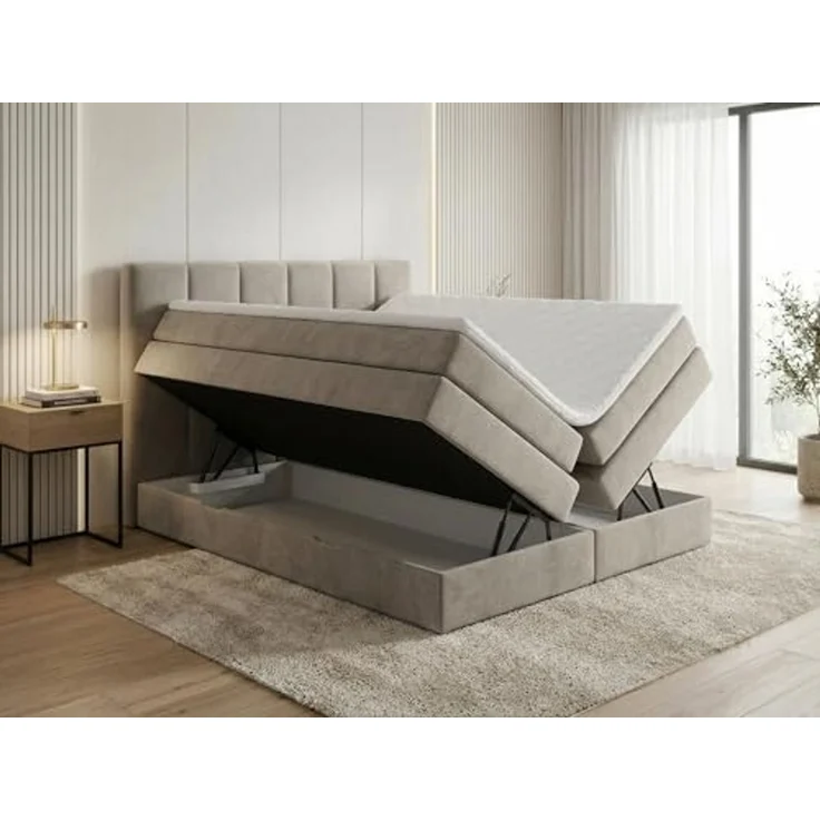 Boxspringbett Star XL mit 2 Bettkästen und Topper, mit Taschenfederkern- und Bonellfederkernmatratze, Doppelbett, Polsterbett aus Veloursstoff mit Stauraum (Grau (Paros 05), 180x200 cm) – Bild 4