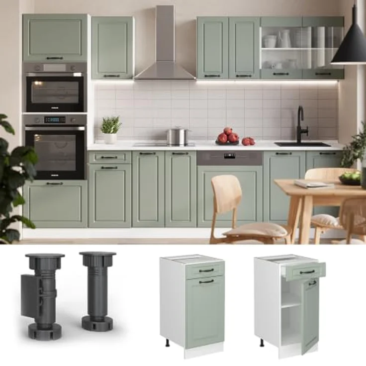Vicco Küchenunterschrank "R-Line", Mint Landhaus/Weiß 40 cm | MDF-Front · Ohne Arbeitsplatte · Höhenverst. Füße · ✓ Leichter Zugriff · ✓ Frei kombinierbar – Bild 4