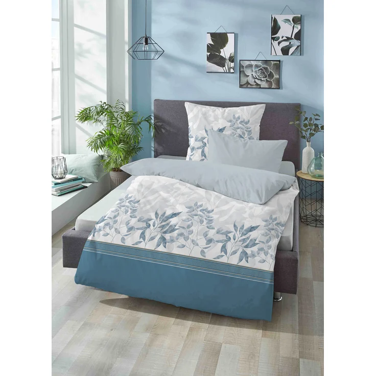 biberna Baumwoll-Satin Bettwäsche 0615170 FLORAL, ciel, 2x 135x200 cm + 2x 40x80 cm + 2x 80x80 cm – Bild 5