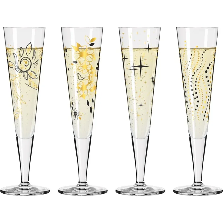 Ritzenhoff 'GOLDNACHT' Sekt- & Champagnergläser 4er-Set, Kristallglas schwarz gold, 7.2 x 24 x 7.2 cm