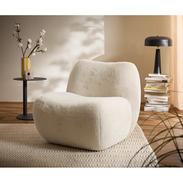 Loungesessel Zena 75x85 cm Plüsch Creme-Weiß – Bild 1