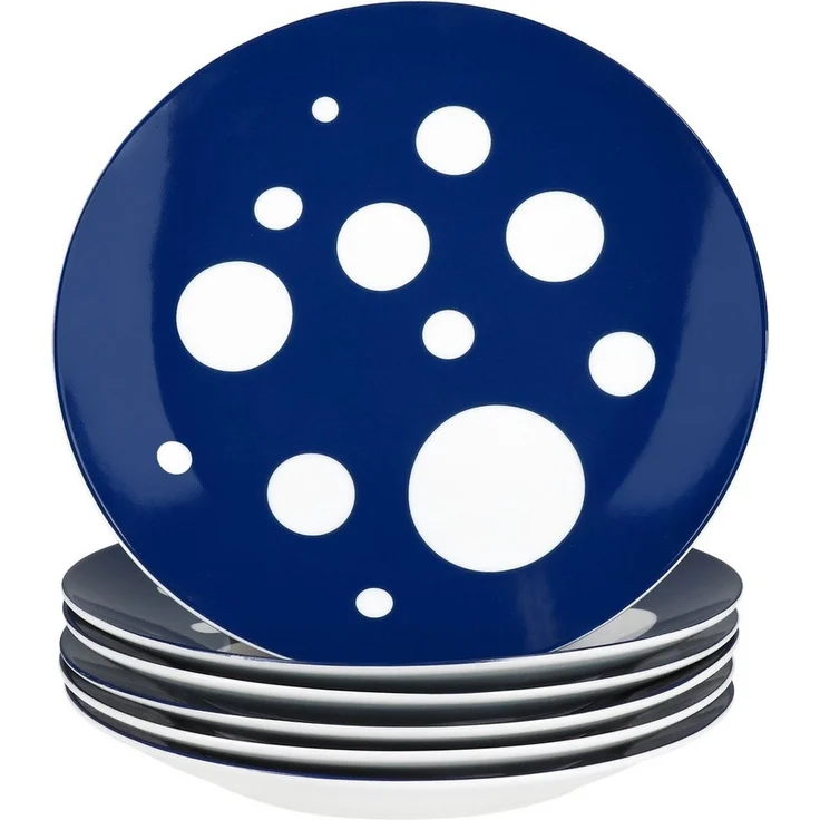 MamboCat Frühstücksteller 6er Set Pula blau Kuchenteller Porzellan 6 Pers Dessert-Teller Punkte – Bild 1