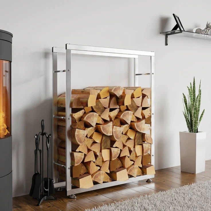 DELUKE® Kaminholzregal innen Metall SATLO - für Feuerholz Brennholzregal innen Kaminholzständer Kaminholzhalter Feuerholzregal InnenEdelstahl, 25x80x125cm – Bild 3