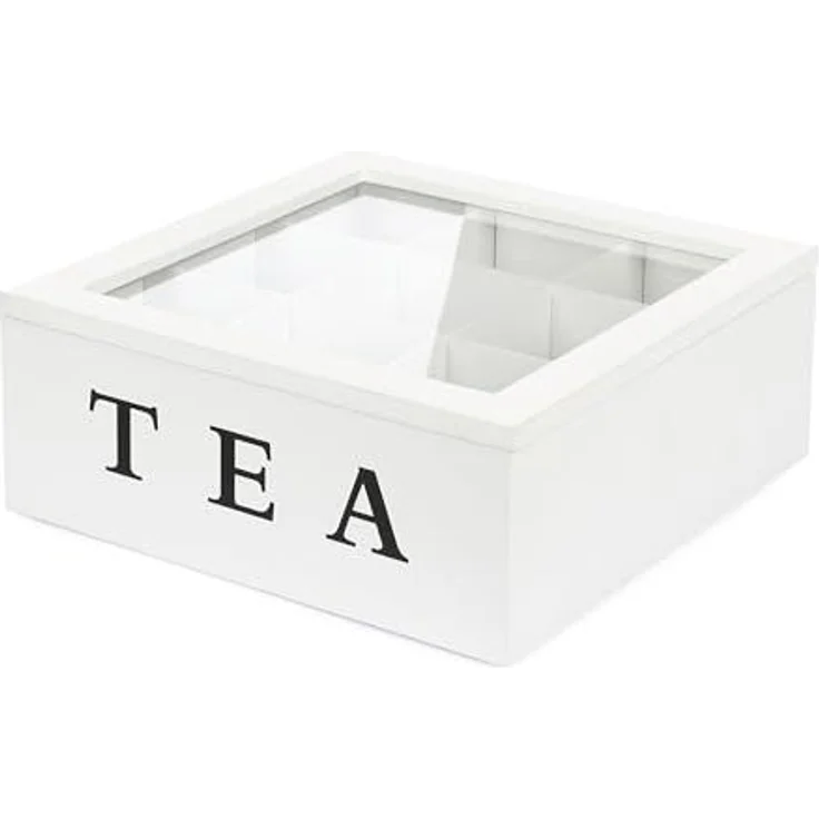 VanHenry Teebox Teekiste aus Holz mit 9 Fächern und Sichtfenster, (1-tlg), Teebeutel Aufbewahrungsbox Weiß – Bild 5
