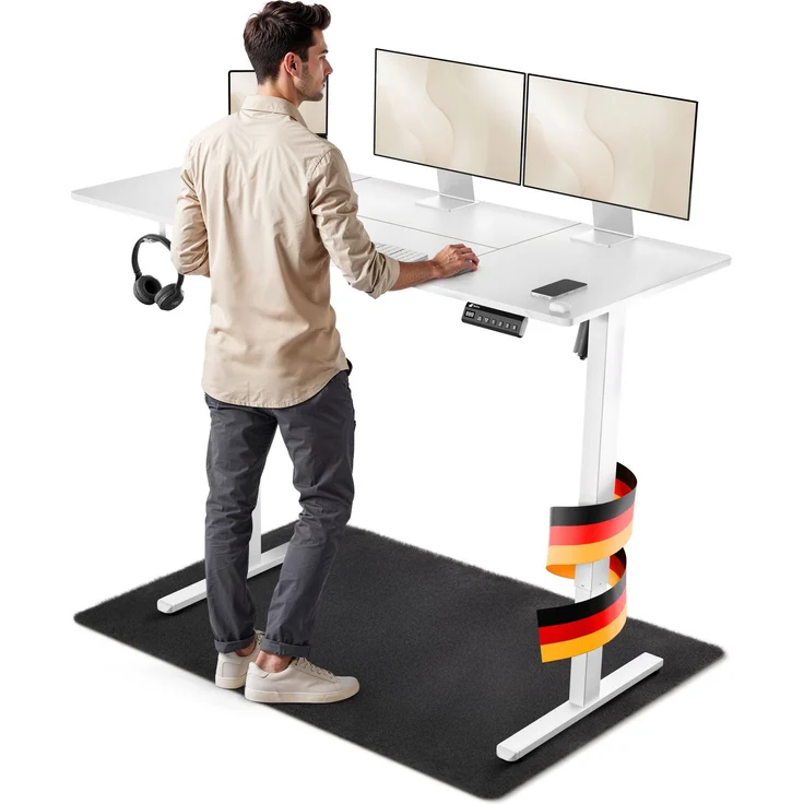 LUTIVO Foxtrot, Höhenverstellbarer Schreibtisch Elektrisch, Memory-Funktion und Kabelmanagement, 140 x 60 cm, Weiß/Weiß – Bild 7