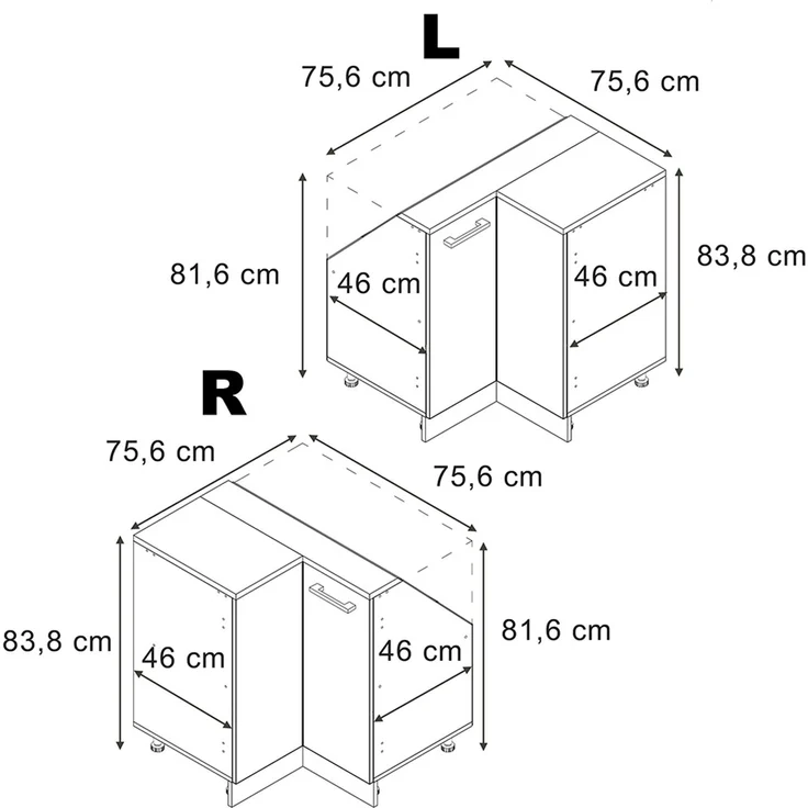 Eck-Küchenschrank für Dachschrägen R-Line Weiß Landhaus 75.6 cm mit 1 Tür Vicco – Bild 2