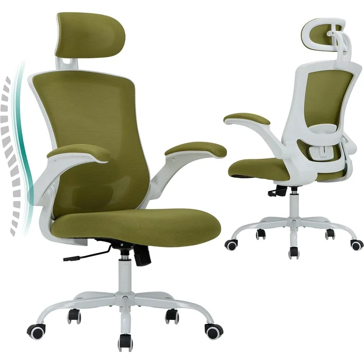 COLAMY Bürostuhl Ergonomisch, Netz-Schreibtischstuhl mit Verstellbarer Kopfstütze, Chefsessel Office Chair mit Lendenwirbelstütze, Verstellbarer Neigungsverschluss Drehstuhl, Grün – Bild 1