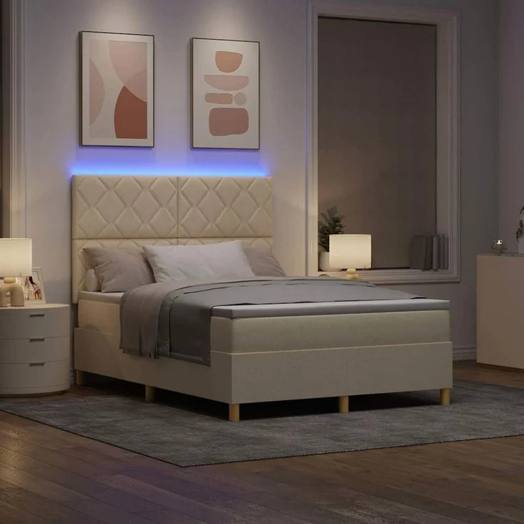 vidaXL LED Boxspringbett mit Kopfteil Creme 140 x 200 cm Stoff 3343185 – Bild 5
