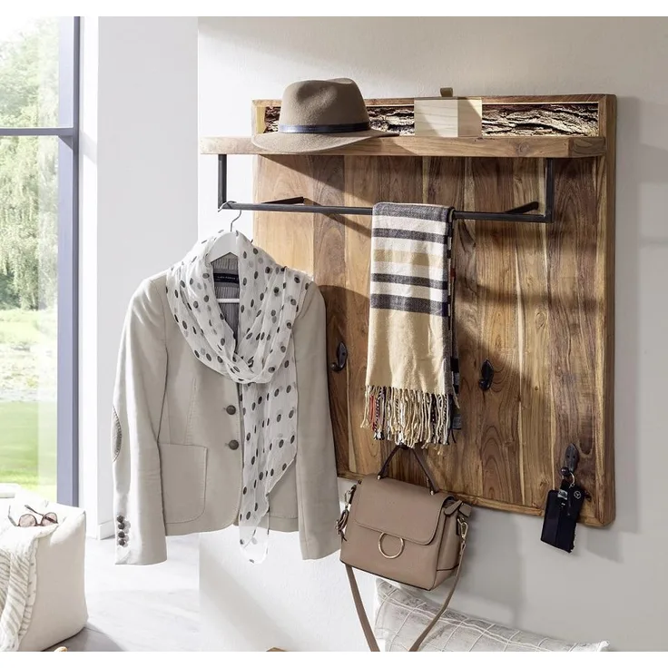 Wandgarderobe inkl. Beleuchtung 88x88cm 'Sadar' Akazie massiv