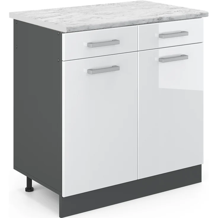 Küchenunterschrank R-Line Weiß Hochglanz 80 cm AP Marmor Vicco – Bild 1