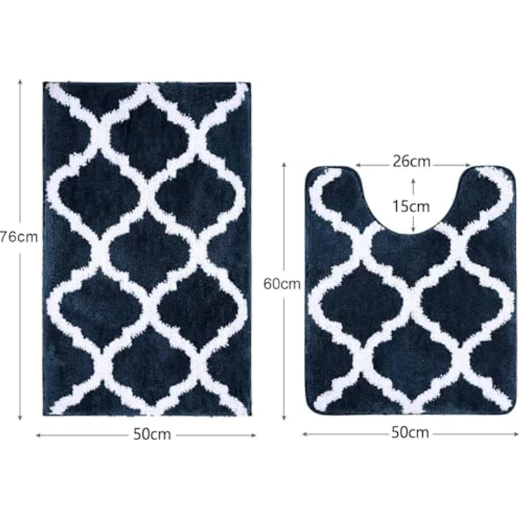 Homaxy rutschfest Badematten Set 2 teilig Weich Hochflor Bad WC Badezimmerteppich Set Mikrofaser Badvorleger Set 2teilig –Marine Blau – Bild 3