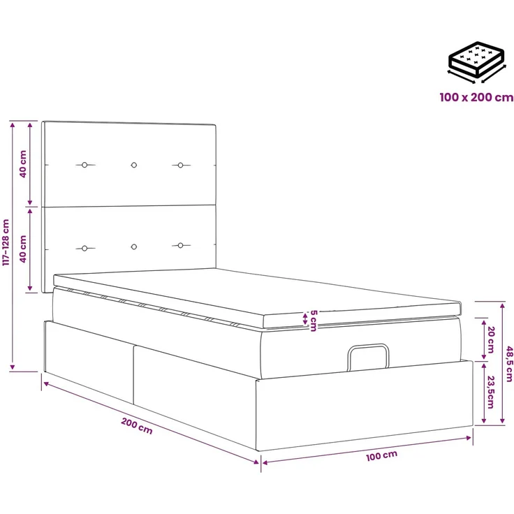 vidaXL Ottoman Bett mit Matratze mit Kopfteil Blau 100 x 200 cm Stoff 3457472 – Bild 12
