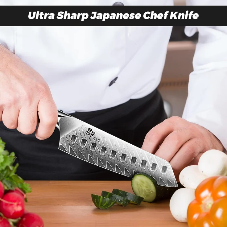 SHAN ZU Damastmesser, Santokumesser Küchenmesser 18cm Kochmesser Damaskus 10Cr15Mov Edelstahl Scharfe Messerklinge Ergonomischer G10 Griff Exquisiter Geschenkverpackun – Bild 6