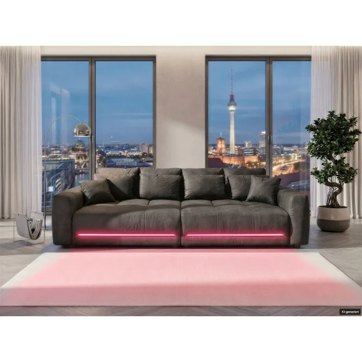 Big-Sofa Lounge Couch 294cm RGB-LED-Beleuchtung Federkern Mikrofaser in Hellgrau – Bild 5