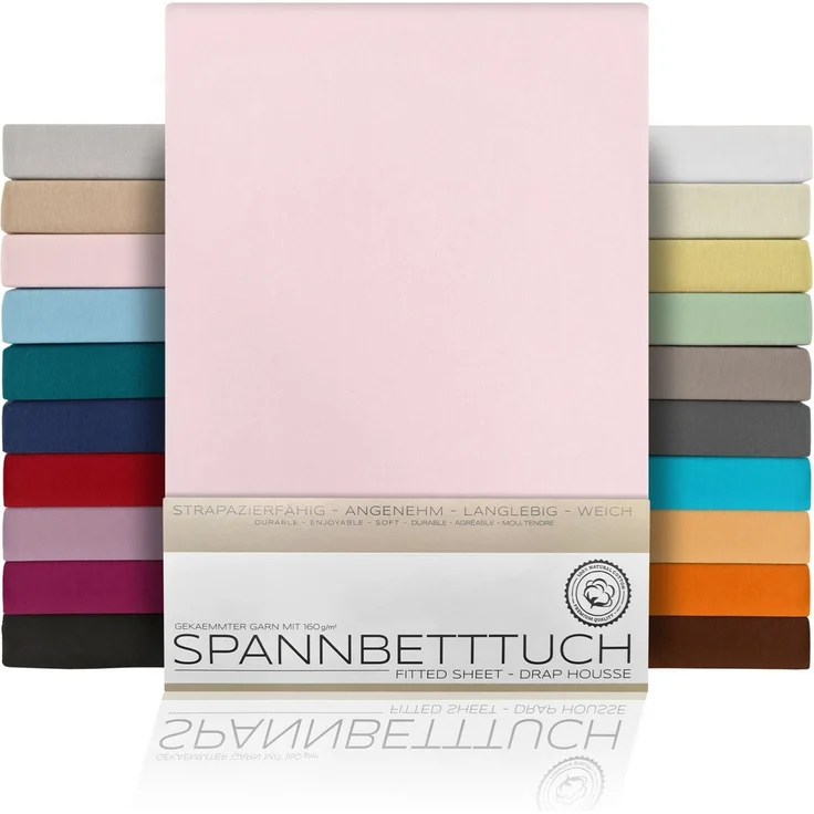 Beautex Spannbettlaken Spannbetttuch Jersey Baumwolle Premium, Jersey, Gummizug: rundum, (1 Stück), atmungsaktiv, hautfreundlich, perfekte Passform, formstabil, 160 g/m² – Bild 1