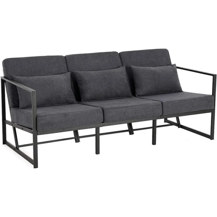 Sofa Loungesofa Armlehnen Eisenbeine Wohnzimmer 3 Sitze Dunkelgrau – Bild 1