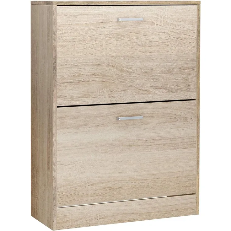 Vasagle Schuhschrank mit 2 Klappen, Schuhkipper, Trennwände verstellbar und abnehmbar, für 12 Paar Damenschuhe oder 8 Paar Herrenschuhe, kleiner Flur, 60 x 24 x 83,5 cm, eichefarben,von Songmics LBCDE602HV2