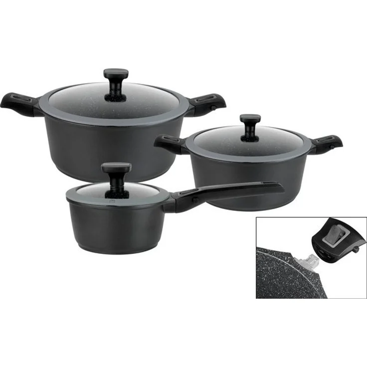 GSW Topf-Set Easy Click, Aluminiumguss (Set, 6-tlg, 1x Kochtopf Ø 20 cm, 1x Kochtopf Ø 24 cm, 1x Stielkasserolle Ø 16 cm), Induktion – Bild 4