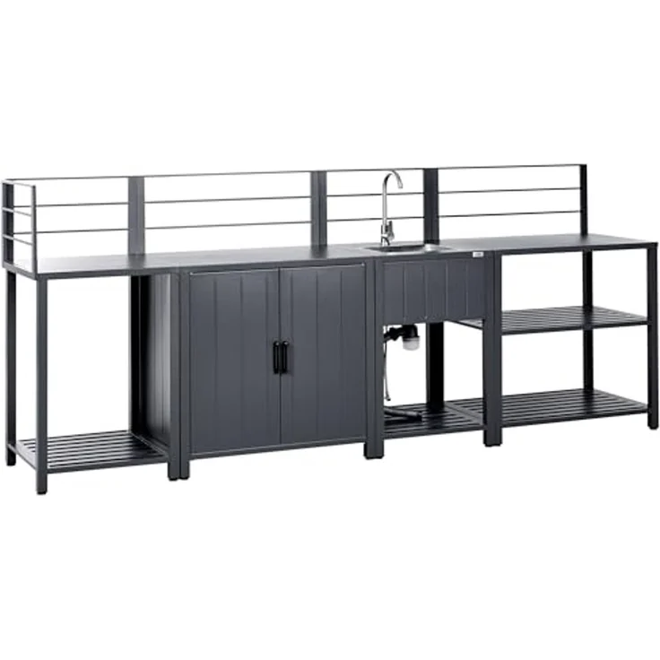 Outdoor-Küche 4er Set mit Spüle VIGGIANO Graphitgrau Metall – Bild 1