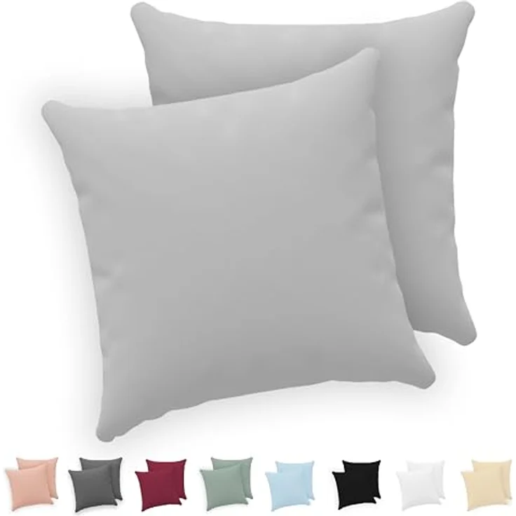 Twinzen® Kissenbezug 40x40 (2er-Set) - 100% Jersey Baumwolle 150 GSM Kissenbezüge - Grau - Für Kissenbezüge 40x40 cm - Kissenhülle - Kissenbezug mit Reißverschluss - Oeko-Tex Zertifiziert – Bild 1