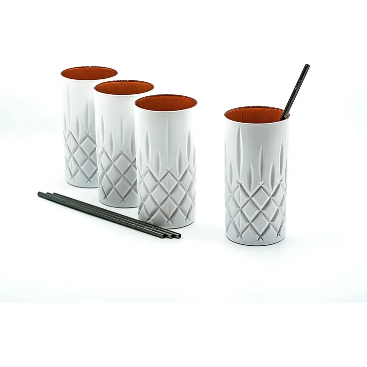 Nachtmann Noblesse 4er-Set Set White Edition Longdrinkgläser 375 ml I spülmaschinenfest I Trinkglas coloured by EKM (weiß/kupfer) + 4er-Set EKM Living Trinkhalme schwarz