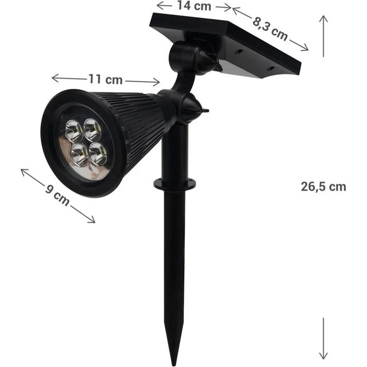 Casativo LED Gartenstrahler Solar-Gartenleuchte Erdspieß & Dämmerungssensor 200lm-Gartenstrahler, 4 weisse LEDs, Leuchtdauer ca. 8 Std. Spot 80° & Solarpanel 180° neigbar IP44 – Bild 3