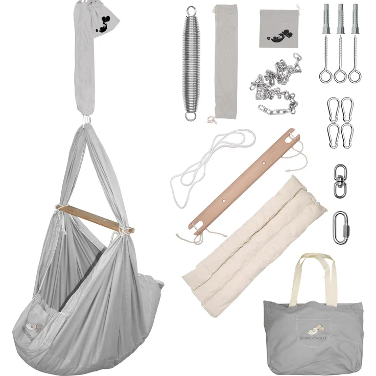 Federwiege mit Tipi Bio Grey Anthrazit Schafwolle – Bild 3