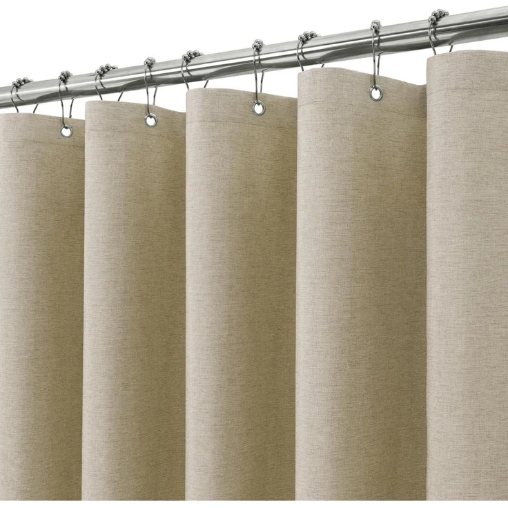 Duschvorhang Leinen Metallringe Textil Anti Schimmel Wasserdicht Taupe 182x214cm – Bild 1
