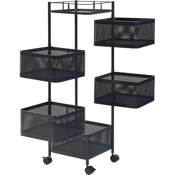 Rollwagen Sunndal mit 5 Ebenen 94,5x27x27cm Schwarz [en. casa] – Bild 5