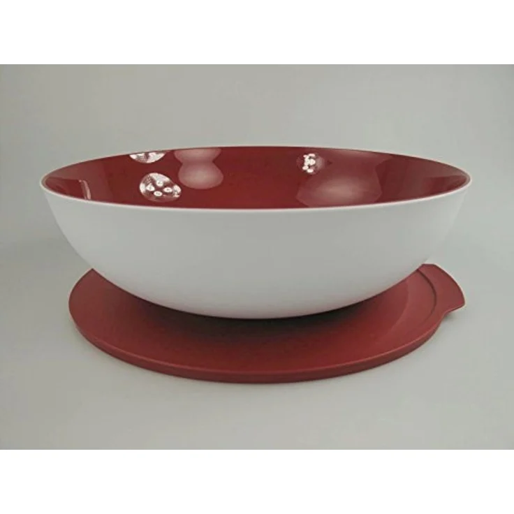 TUPPERWARE Servierschüssel Tupperware Allegra Schale 3,5 Liter in bordeaux rot/weiß – Bild 1