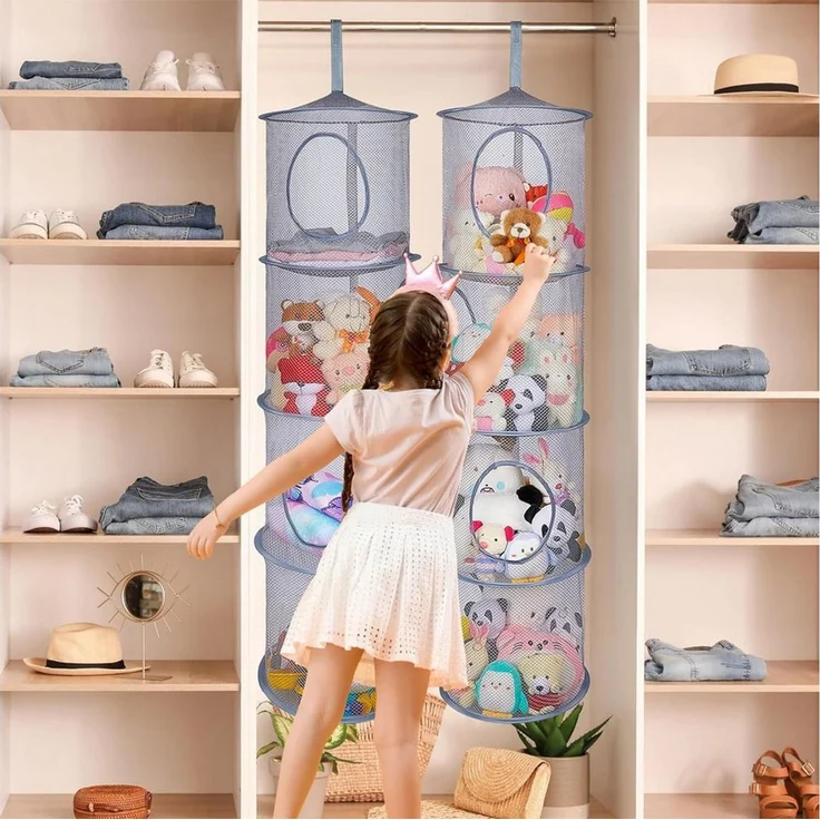 Mutig Hängeregal 2 Stück Set Hängeregal Mesh Hängende Netz-Aufbewahrungstasche, 4 Stufe Faltbare Hängeaufbewahrung Organizer, Hängender Speicherkorb, Kuscheltiere Hängeregal für Kleine Kleidung – Bild 4