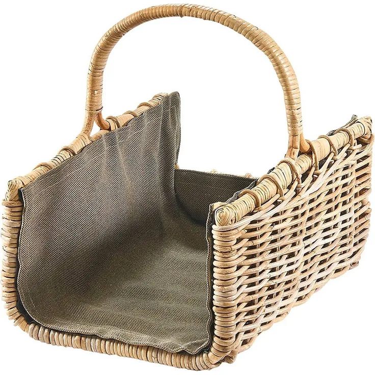 Kobolo Kaminholzkorb Holztrage Brennholzkorb Rattan grau mit dunklem Stoff, Feuerholzkorb