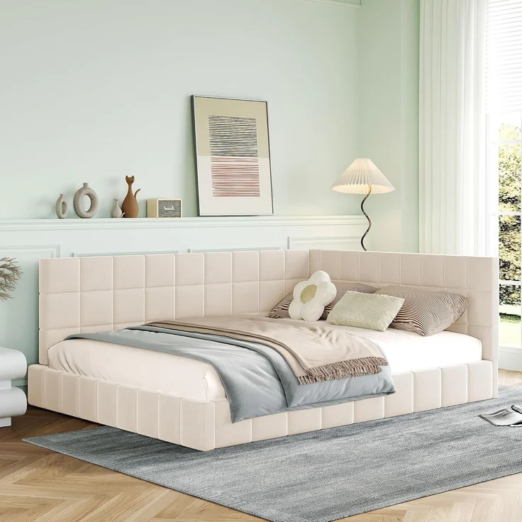 Ball & Cast Schlafsofa (140x200 cm) mit Weicher Rückenlehne, Polsterbett aus Hautfreundlichem Samtstoff, Einfach & Zeitsparend Montierbar, Beige