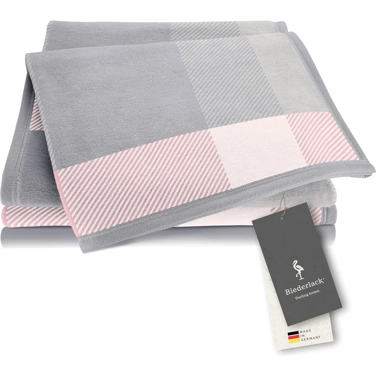 Wohndecke Check rosa, karierte Kuscheldecke in 150x200, Decke aus Baumwoll-Mix, Biederlack, Made in Germany – Bild 1