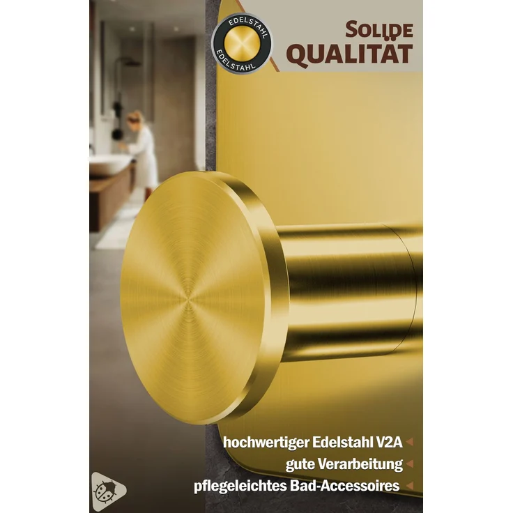 Lindenstein Wandhaken 6er-Set Gold – Edelstahl V2A, 3M-Pads, ohne Bohren – Bild 5