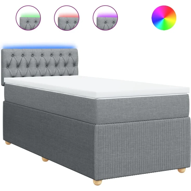 vidaXL Boxspringbett mit Matratze Hellgrau 100x200 cm Stoff 3289674 – Bild 2