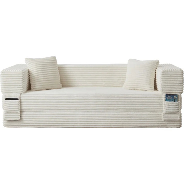 ZUBALIYA Schlafsofa, mit Schlaffunktion, H 60 × T 200 × B 76 cm, Weiß, Schaumstoff – Bild 13