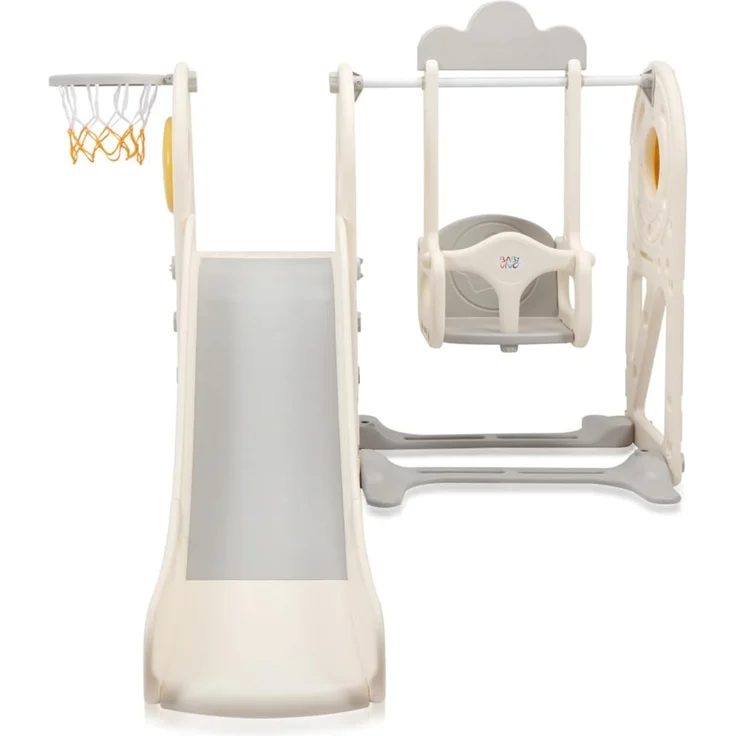 Baby Vivo Kinderrutsche / Rutsche mit Basketballkorb - Quacki in Weiß / Beige – Bild 4
