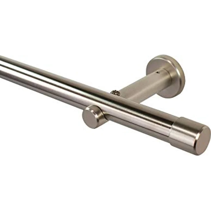 iso-design Gardinenstange 20 mm Farbe Edelstahl, Endstück Kappe, Ø 20 mm, 1-läufig, Fixmaß, verschraubt, Metall, Rohr aus Edelstahl – Bild 2