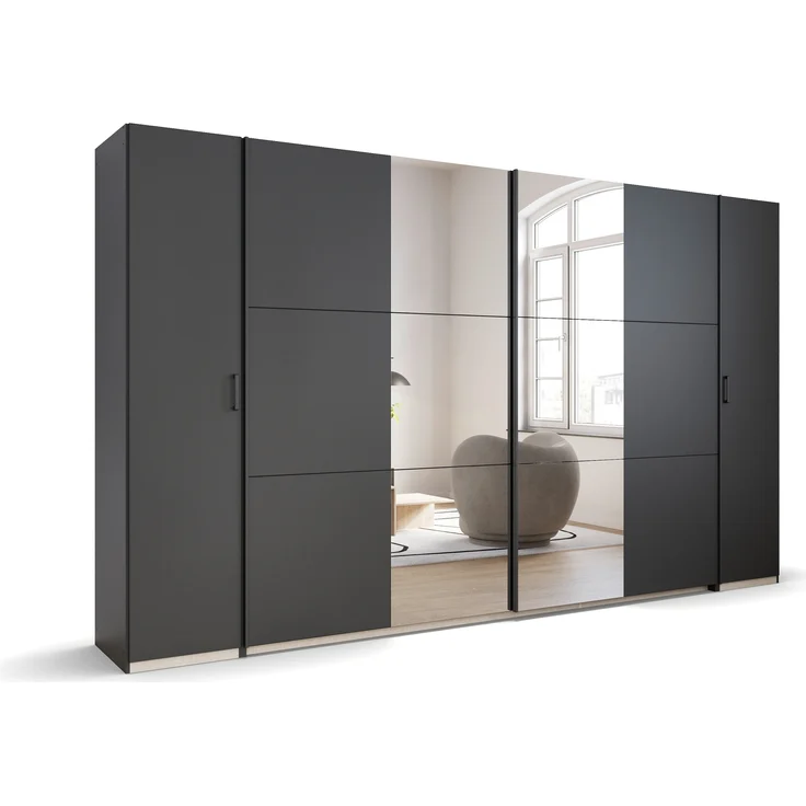 rauch 'Kronach' Kleiderschrank, 4-türig, Holz, 354 x 210 x 59 cm, Grau / Schwarz, mit Spiegel – Bild 3