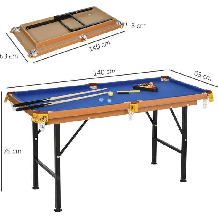 HOMCOM Billardtisch, Metall, MDF, Himmelblau, 140 x 63 x 75 cm – Bild 6